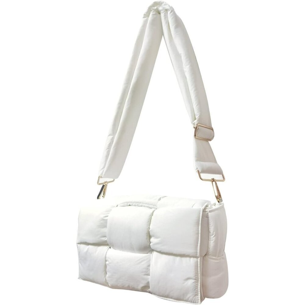 🔥 Naariian Crossbody Purse Women White Puffer Nylon Padded Woven Shoulder bag